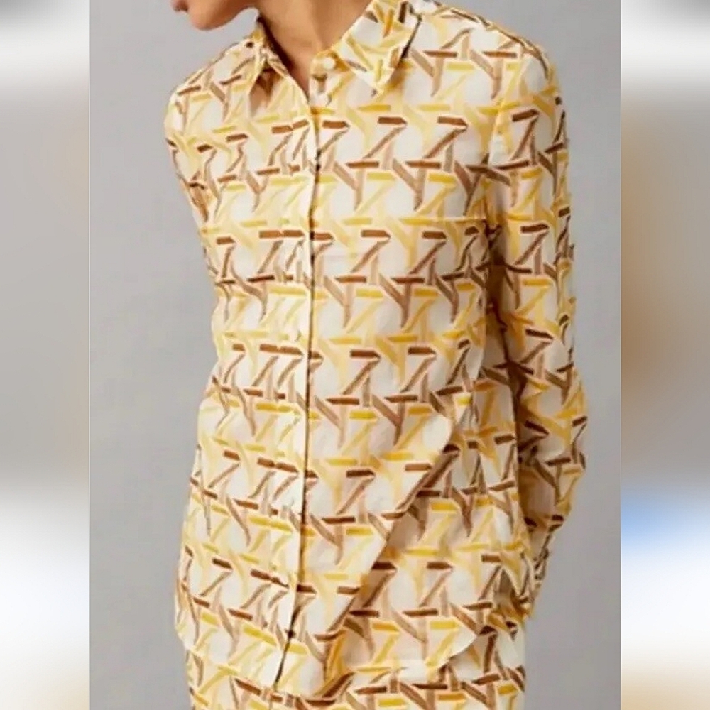 Tory Burch Embroidered Brigitte Button Down Shirt Ivory Sunny Day Carmel 8 NWT